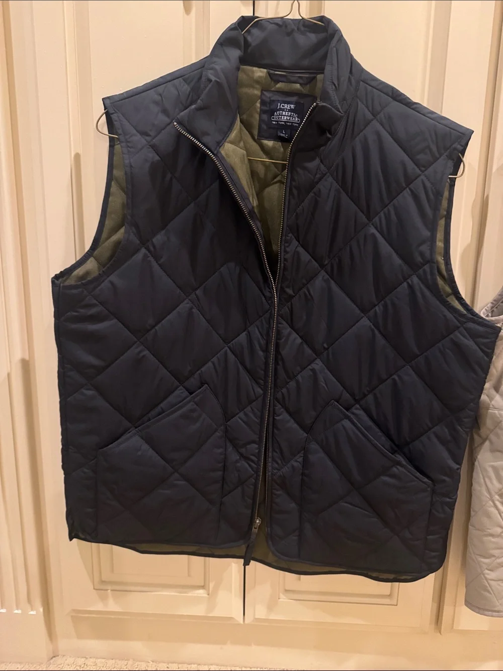 J. Crew Quilted Reversible Vest in Black and Olive